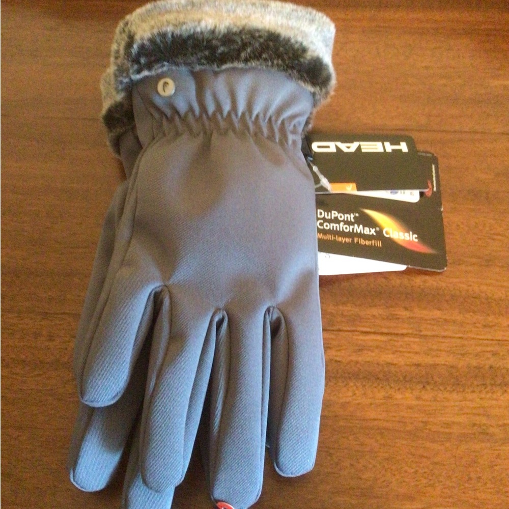 HEAD Gray Winter Gloves with Faux Fur Cuff